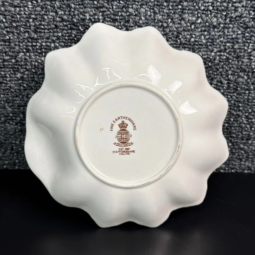 James Kent Old Foley Strawberry Butterfly Scalloped Bowl Staffordshire England
